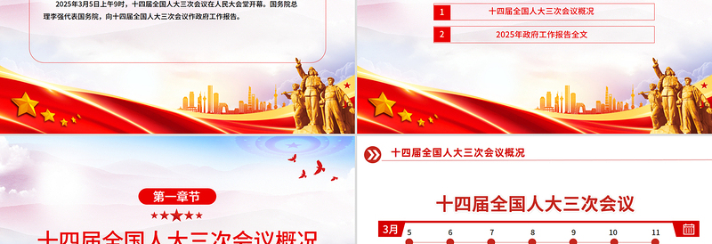 2025年政府工作报告全文PPT红色精美聚焦两会关注民生课件免费下载