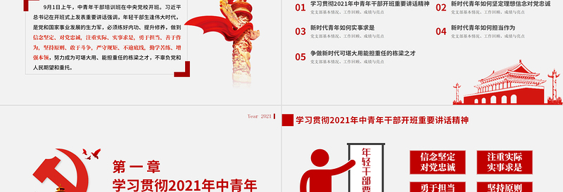 2025红色精美学习贯彻中青班开班讲话精神PPT努力成为可堪大用能担重任的栋梁之才党建党课课件免费下载