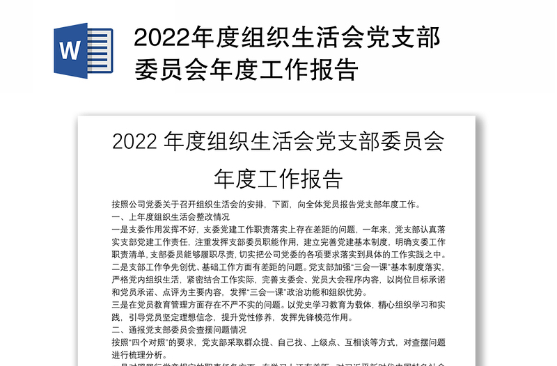 2025精品度组织生活会党支部委员会年度工作报告免费下载