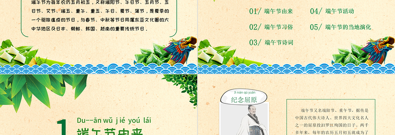 2025红色质感端午节节日介绍PPT绿色清新节日来源习俗介绍课件免费下载