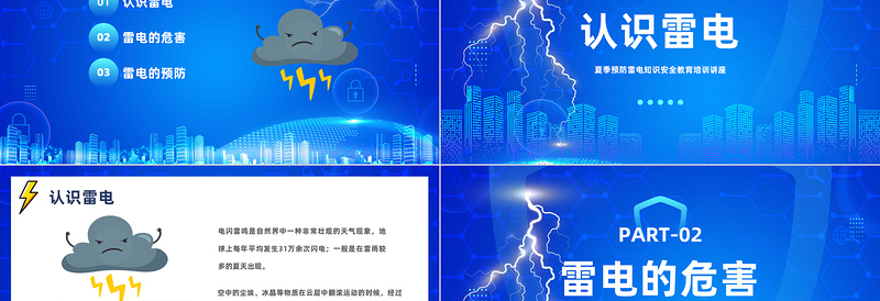 2025防雷电安全教育PPT卡通风夏季预防雷电知识安全教育培训讲座课件模板免费下载