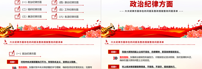 2025党纪学习教育六大纪律方面存在的问题及整改措施整改问题清单PPT免费下载