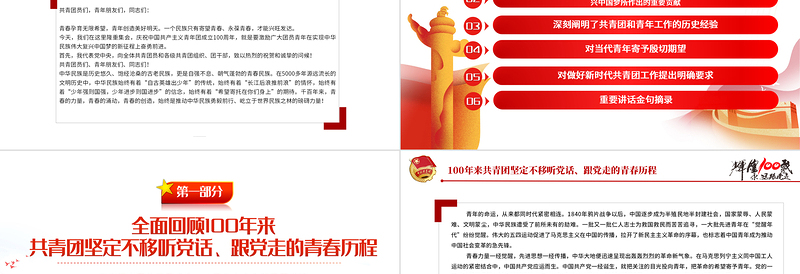 2025简洁大气在庆祝中国共产主义青年团成立100周年大会上的讲话精神解读团课课件免费下载