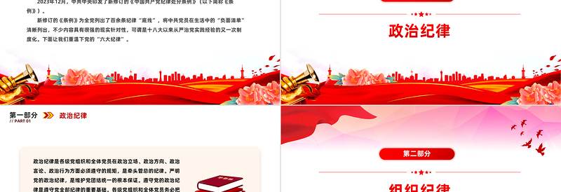 2025红色精美党的六大纪律PPT新修订的《中国共产党纪律处分条例》课件免费下载