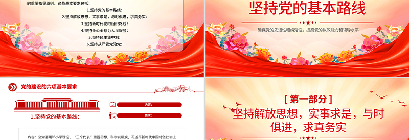 2025红色党政风党建理论PPT党的建设的六项基本要求专题课件免费下载