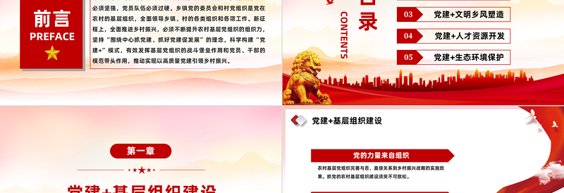 2025红色党政风以“党建 +”模式高质量引领乡村振兴PPT红色实用围绕中心抓党建抓好党建促发展党课课件免费下载