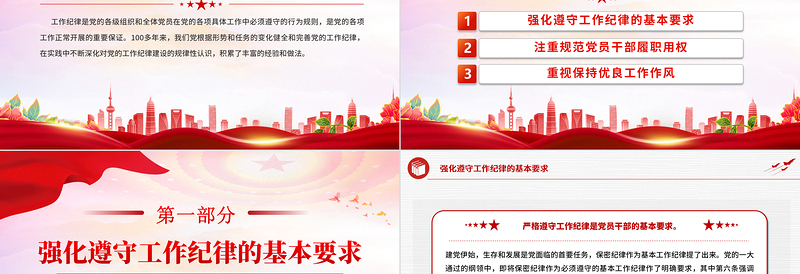 简洁风党史上的工作纪律建设PPT党纪学习教育专题微党课免费下载