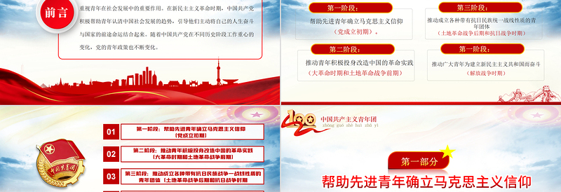 学好百年团史凝聚奋进力量PPT红色精品庆祝中国共青团建团100周年专题党课课件模板免费下载