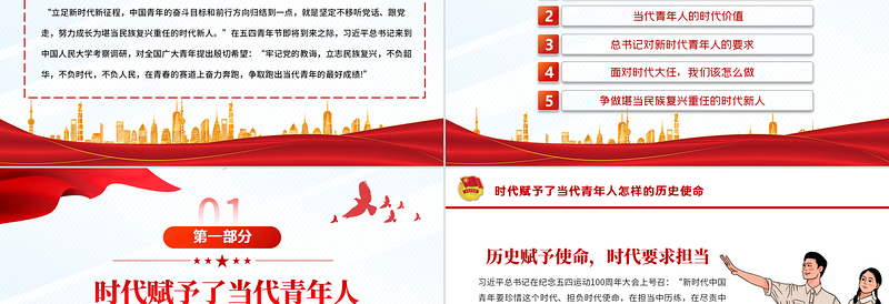2025精美质感五四青年节团课学习PPT精美大气新时代的青年坚定不移听党话跟党走团课课件免费下载