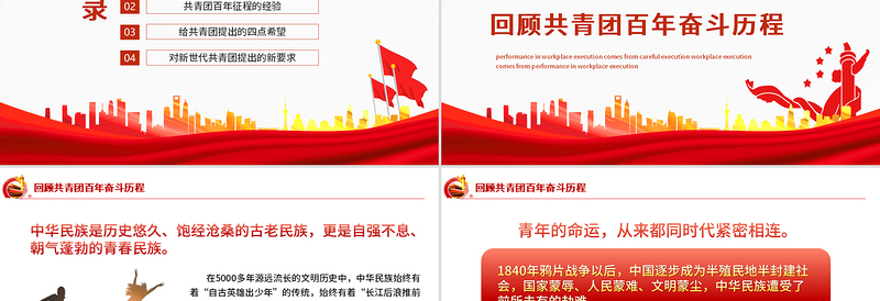 2025免费青春心向党建功新时代PPT精品庆祝中国青年团成立100周年课件模板免费下载