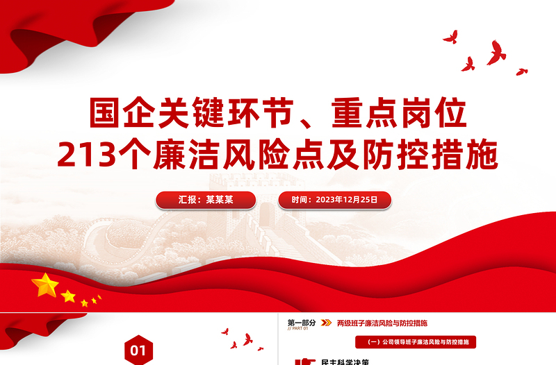 2025红色光效国企关键环节重点岗位213个廉洁风险点及防控措施汇总廉洁从业PPT课件免费下载