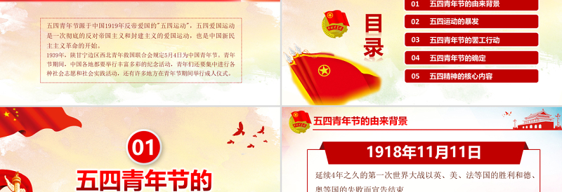 大气时尚原创纪念五四运动100周年五四青年节的由来PPT免费下载