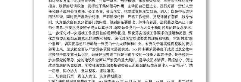 2025全新X高校主要负责人组织落实省委巡视整改情况的报告免费下载