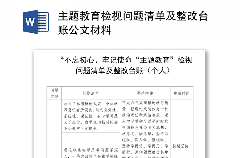 2025实用主题教育检视问题清单及整改台账公文材料免费下载