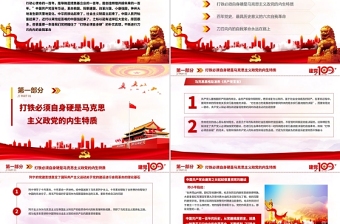 2025红色精美百年党史最具历史意义的六次自我革命PPT热烈庆祝中国共产党成立100周年红的大气党政风党课模板免费下载