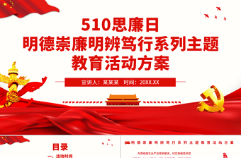 2025大气简洁510思廉日PPT红色大气明德崇廉明辨笃行系列主题教育活动方案免费下载