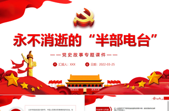 2025红色光效永不消逝的“半部电台”PPT红色党政风党史故事天天学专题党课课件模板 红色ppt 党课ppt 永不消逝的“半部电台”免费下载