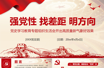 2025简洁实用强党性找差距明方向PPT红色大气党史学习教育专题组织生活会开出高质量新气象好效果党课课件免费下载