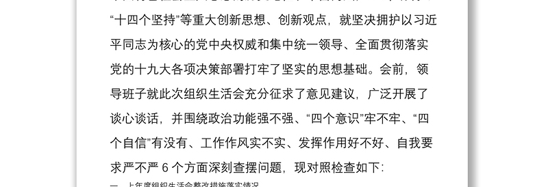 2025全新党支部专题组织生活会对照检查情况汇报免费下载