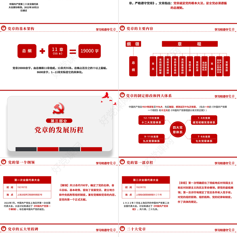 2025极简风中国共产党章程全文解读PPT党章发展历程及新党章全文党员学习专题课件免费下载