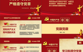 红色精美中国共产党章程（2012年修改版本）党章党规学习解读PPT免费下载