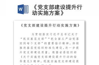 2025全新《党支部建设提升行动实施方案》免费下载