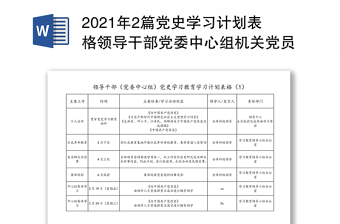 2025精品2篇党史学习计划表格领导干部党委中心组机关党员干部党史学习教育学习计划表格范文免费下载