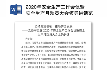 2025精品安全生产工作会议暨安全生产月动员大会领导讲话范文：坚持党建引领  推动安全发展免费下载