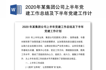 2025精品某集团公司上半年党建工作总结及下半年党建工作计划免费下载