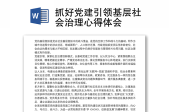 2025通用抓好党建引领基层社会治理心得体会免费下载