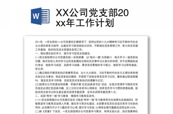 2025实用XX公司党支部20xx年工作计划免费下载