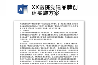 2025优秀XX医院党建品牌创建实施方案免费下载