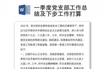 2025优质一季度党支部工作总结及下步工作打算免费下载