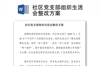 2025精品社区党支部组织生活会整改方案免费下载