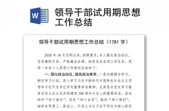 2025优质领导干部试用期思想工作总结免费下载