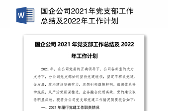 优质国企公司党支部工作总结及工作计划免费下载