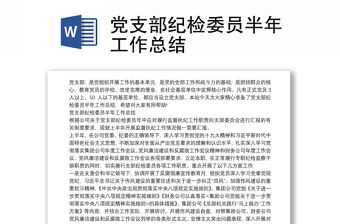 2025全新党支部纪检委员半年工作总结免费下载