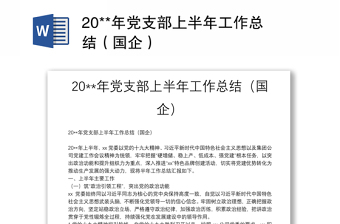 2025精品20**年党支部上半年工作总结（国企）免费下载