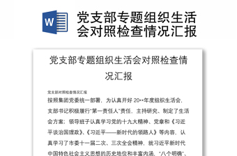 2025全新党支部专题组织生活会对照检查情况汇报免费下载