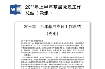 2025全新20**年上半年基层党建工作总结（党组）免费下载