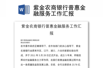 2025优质紫金农商银行普惠金融服务工作汇报免费下载