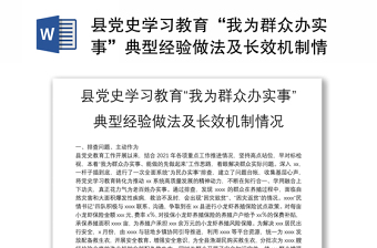 2025精品县党史学习教育“我为群众办实事”典型经验做法及长效机制情况免费下载