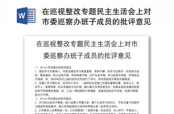 2025实用在巡视整改专题民主生活会上对市委巡察办班子成员的批评意见免费下载