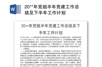 2025通用20**年党组半年党建工作总结及下半年工作计划免费下载