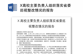 2025全新X高校主要负责人组织落实省委巡视整改情况的报告免费下载