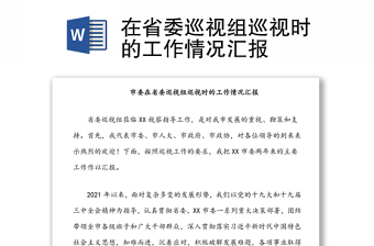 2025优质在省委巡视组巡视时的工作情况汇报免费下载