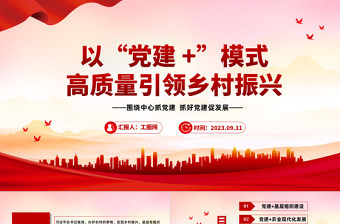 2025红色党政风以“党建 +”模式高质量引领乡村振兴PPT红色实用围绕中心抓党建抓好党建促发展党课课件免费下载
