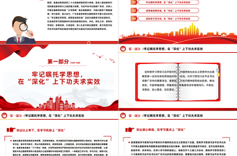 2025红色光效牢记嘱托学思想感恩奋进铸忠诚PPT红色质感扎实推动新时代党的创新理论深化内化转化新思想微宣讲免费下载