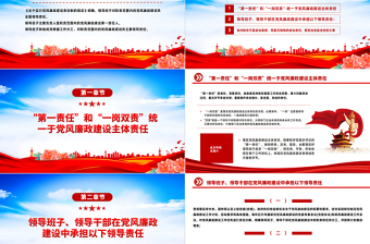 2025红色质感党风廉政知多少PPT第一责任与“一岗双责”的区别党风廉政建设专题课件免费下载