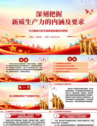 2025简洁实用深入把控新质生产力的内涵及要求ppt红色大气高质量发展经济思想专题课件免费下载